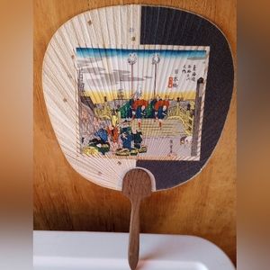 Auction bid Fan with Nihonbashi by Hiroshige Ando Print